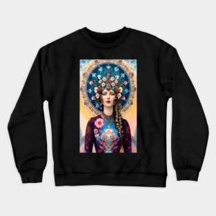 Art Deco Girl with Flowers Crewneck Sweatshirt